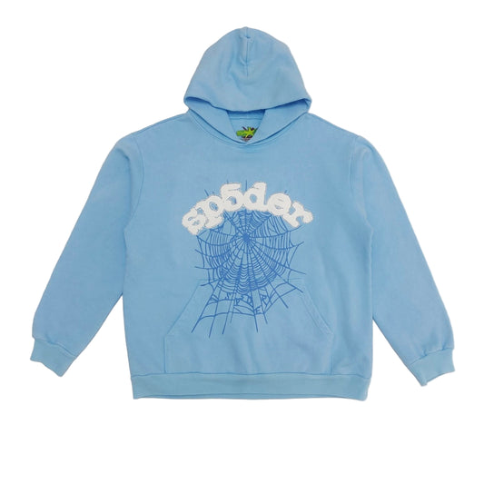 Sp5der Hoodie Sky Blue and White